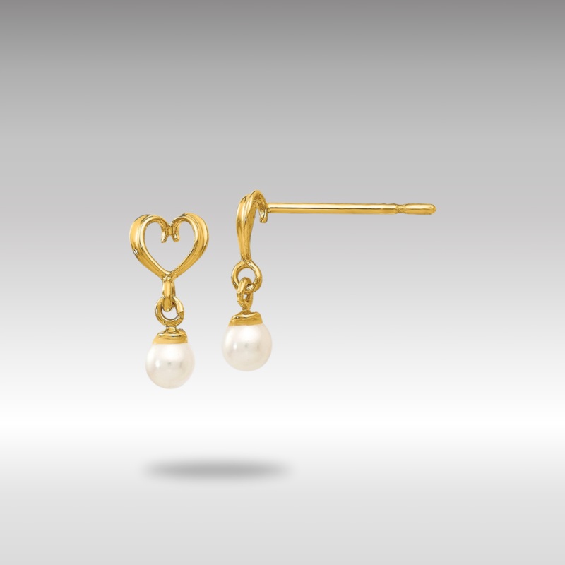 Gold Madi K Fresh Water Cultured Pearl Heart Dangle Post Earrings Model-GK787