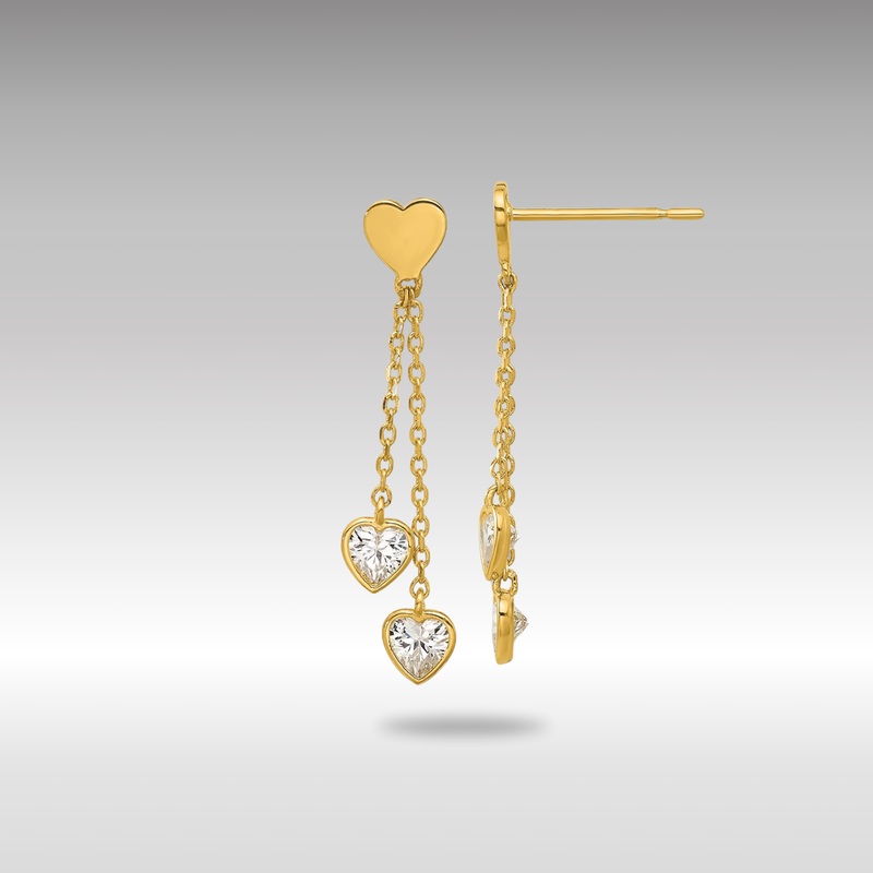 Gold Madi K Polished CZ Hearts Post Dangle Earrings – Model GK1176