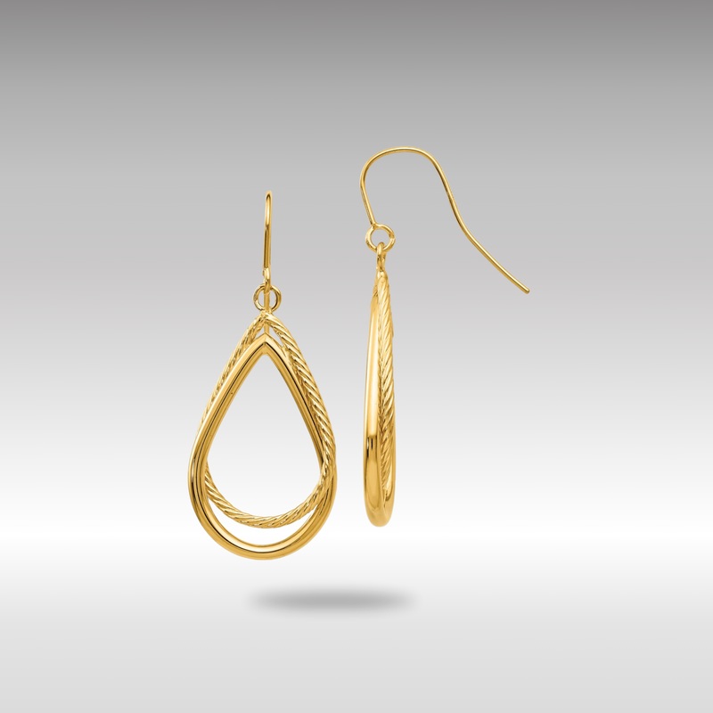 Gold Polished and Textured Teardrop Shepherd Hook Earrings – Model TF548