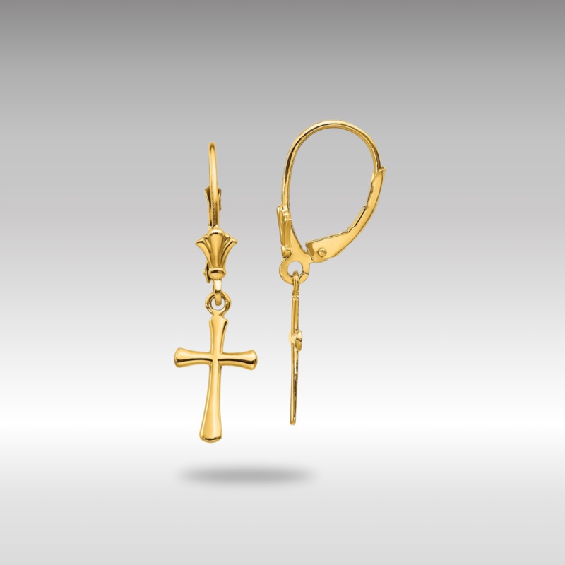 Gold Polished Cross Leverback Earrings Model-TF1924