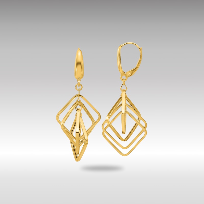 Gold Polished Squares Dangle Earrings – Model LE2274