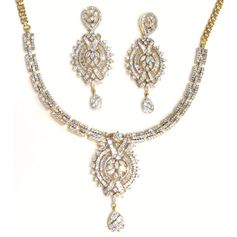 Jewelshingar Women’s Latest New American Diamond Ad Necklace Set Jewellery ( 5688-nad-a )