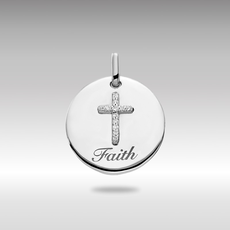 White Gold Diamond Cross Faith Medal Pendant – Model PM4354-005-WA