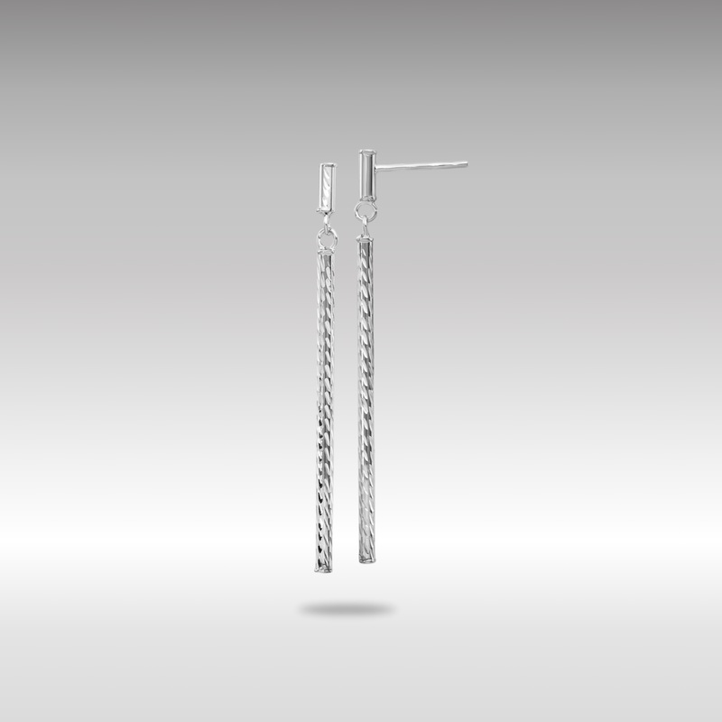 White Gold Polished and Diamond-cut Bar Dangle Post Earrings – Model TH955W