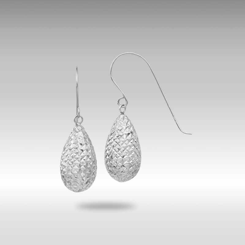 White Gold Puff Teardrop Earrings – Model TL500