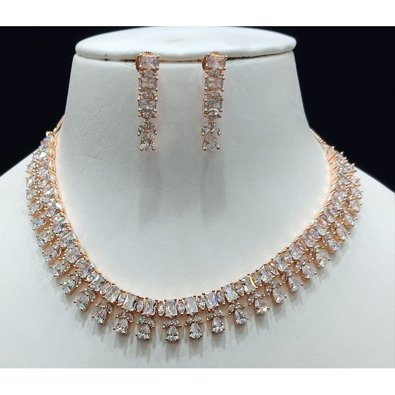 Zircon Necklace By  Colour Clear, Plating Rose Gold CSNA4428