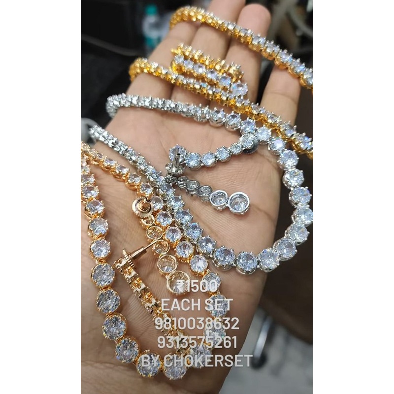 Zircon Necklace In Clear Colour And Rhodium Plating By  NKWA0120