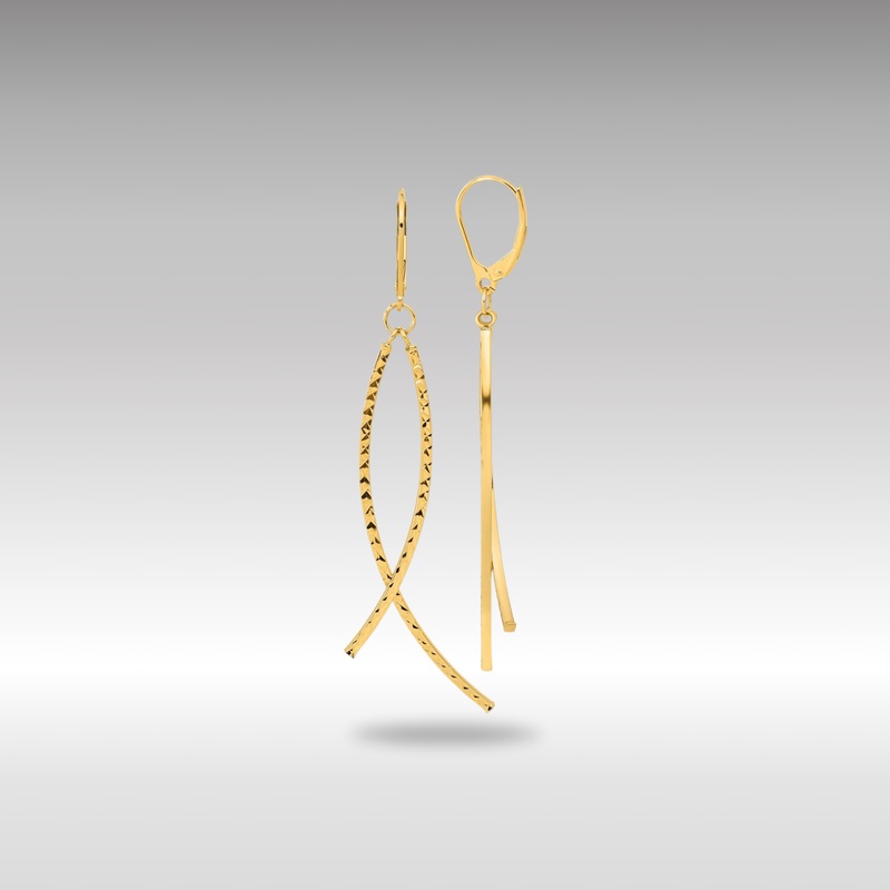 Gold 14K Polished Diamond Cut Fancy Dangle Leverback Earrings – Model TF2167