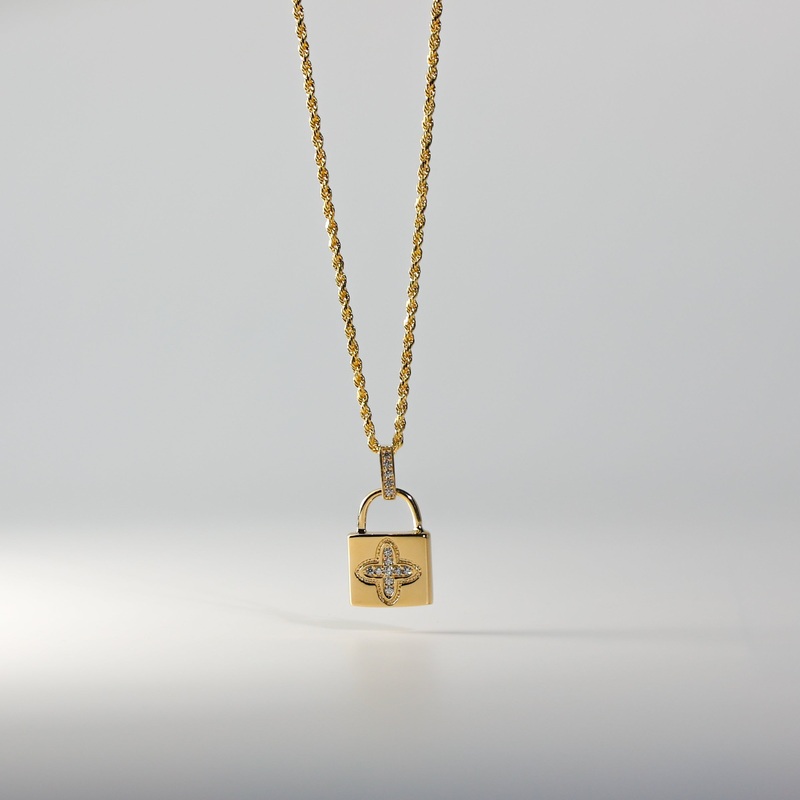 Gold Cubic Zirconia Lock Pendant – Model 1733