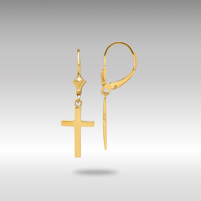 Gold Polished Cross Leverback Earrings Model-TF1776