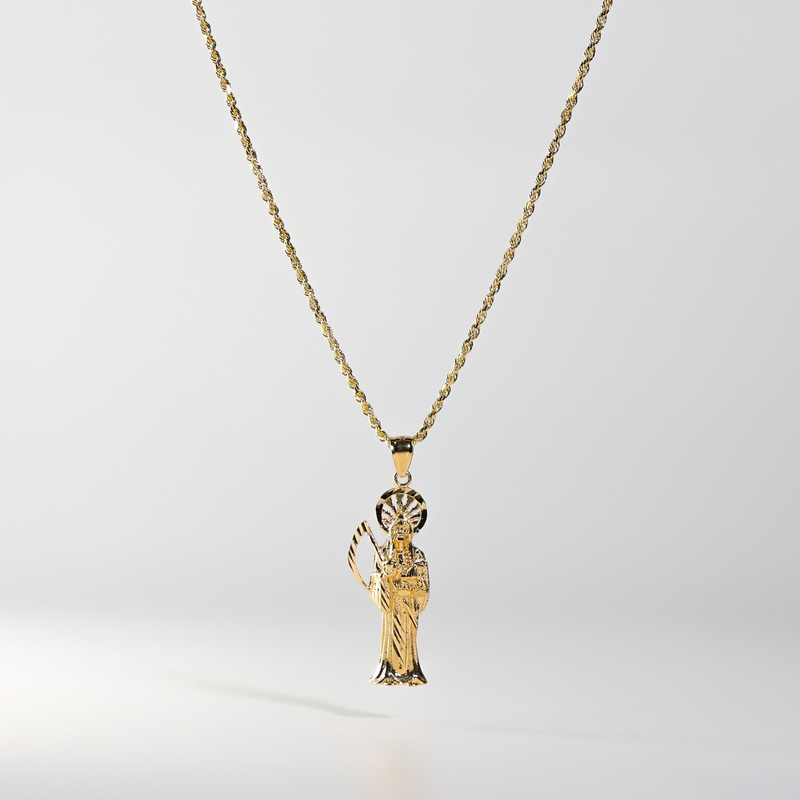 Gold Religious Large Santa Muerte Pendant – Model 1158