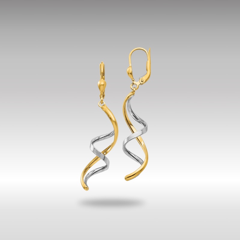 Gold Two-tone Spiral Leverback Earrings Model-PRE305