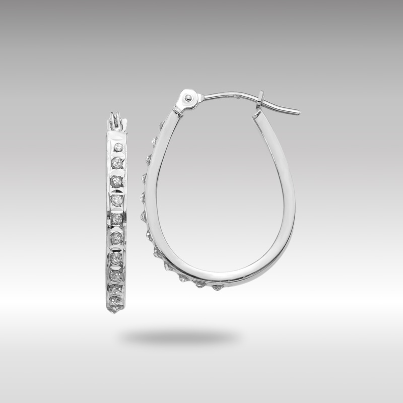Gold White Diamond Fascination Oval Hinged Hoop Earrings – Model DF148