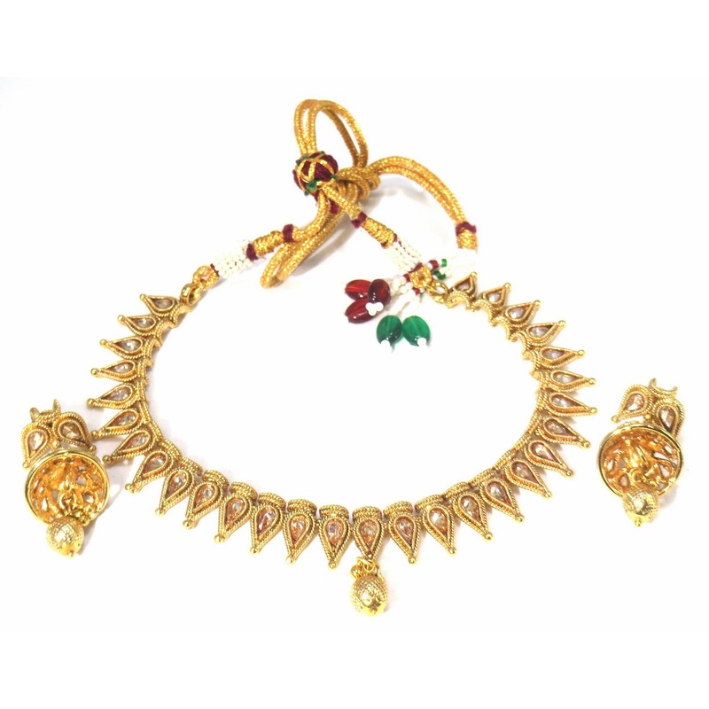 Jewelshingar Jewellery Fine Antique Polki Kundan Gold Plated Brown Colour Necklace For Women ( 60685AST )
