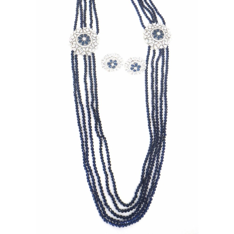 Jewelshingar Jewellery Gold Plated Diamond Colour Blue American Diamond Necklace For Women ( 60212NAD )