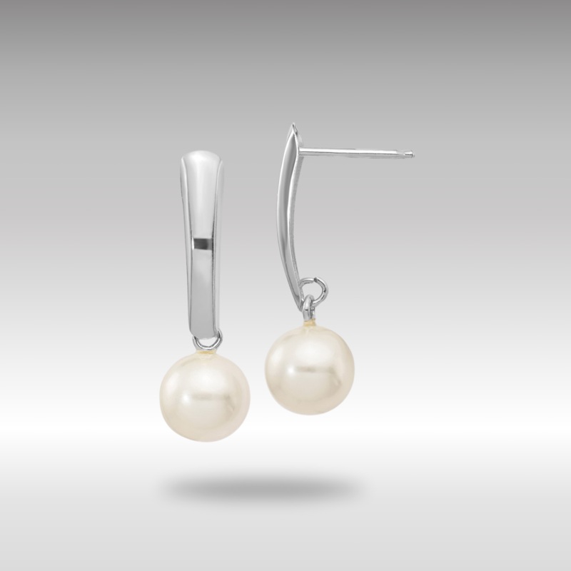 White Gold 6-7mm Round White FWC Pearl Dangle Earrings Model-XFW263E