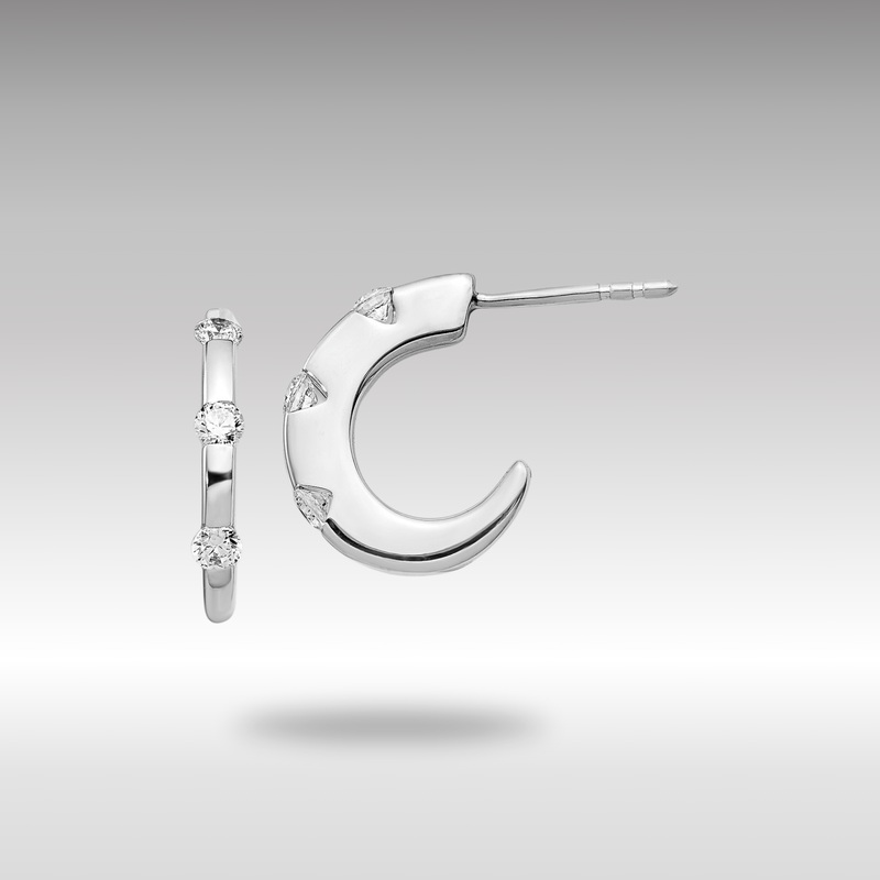 White Gold Diamond J-Hoop Post Earrings – Model EM5494-033-WA