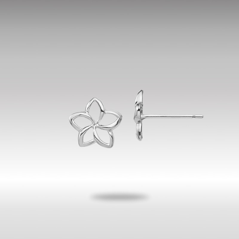 White Gold Polished Plumeria Cutout Post Earrings – Model TF1565