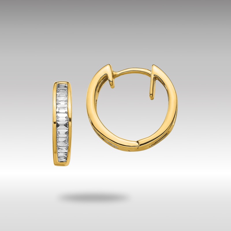 Gold Baguette Diamond Hinged Hoop Earrings – Model EM5356-025-YA