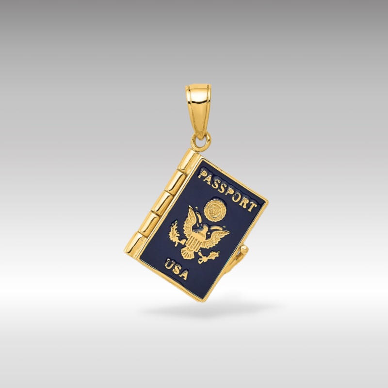 Gold Enamel 3D Passport Opens Pendant