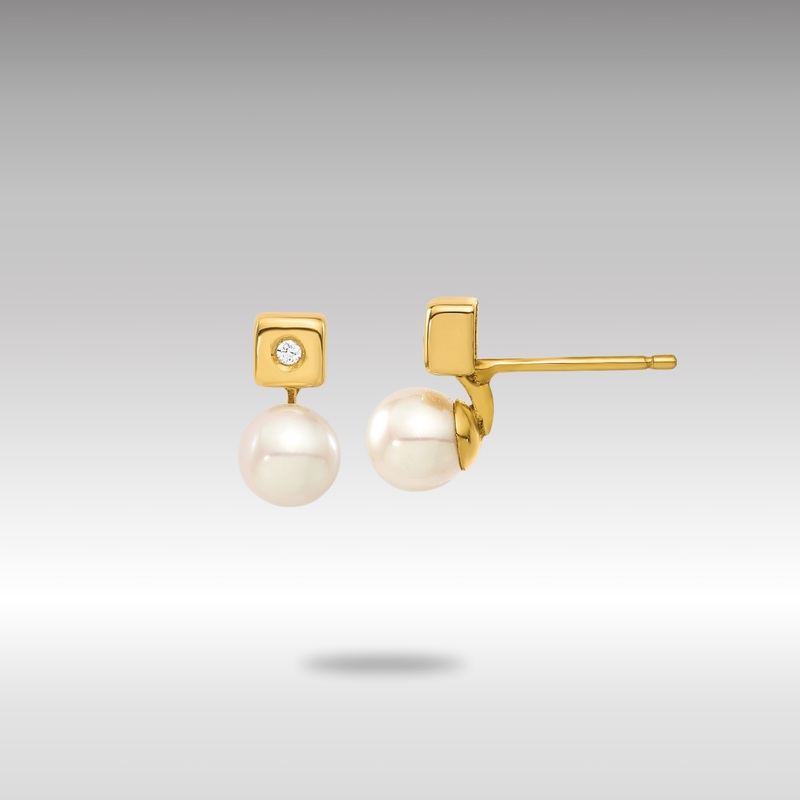 Gold Freshwater Cultured Pearl and CZ Earrings – Model YE153