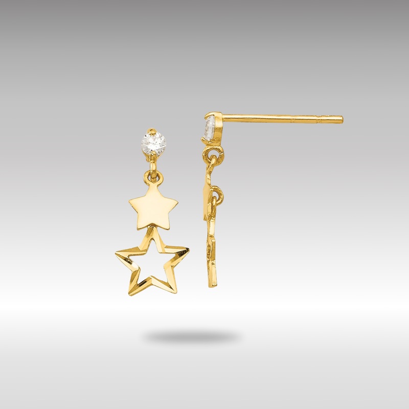 Gold Madi K CZ Polished Star Post Dangle Earrings – Model GK595