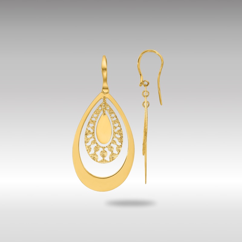 Gold Polished and Diamond-cut Teardrop Dangle Earrings – Model LE2758