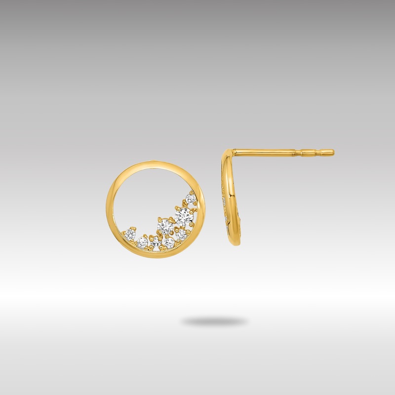 Gold Polished Open Circle CZ Post Earrings – Model YE2002