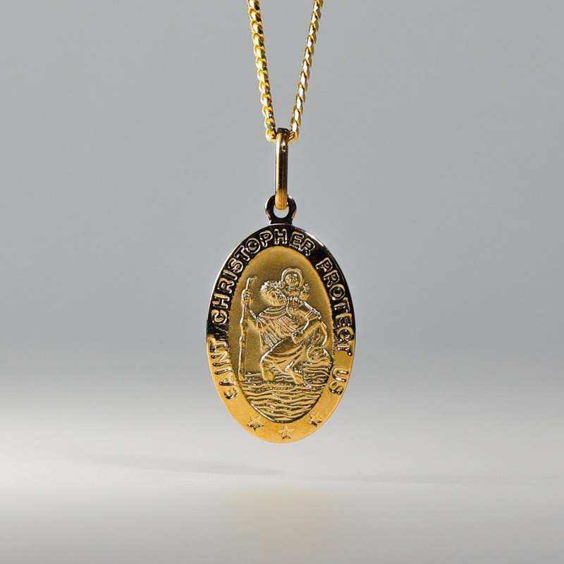 Gold St. Christopher Medium Solid Oval Medal Pendant – Model 0269