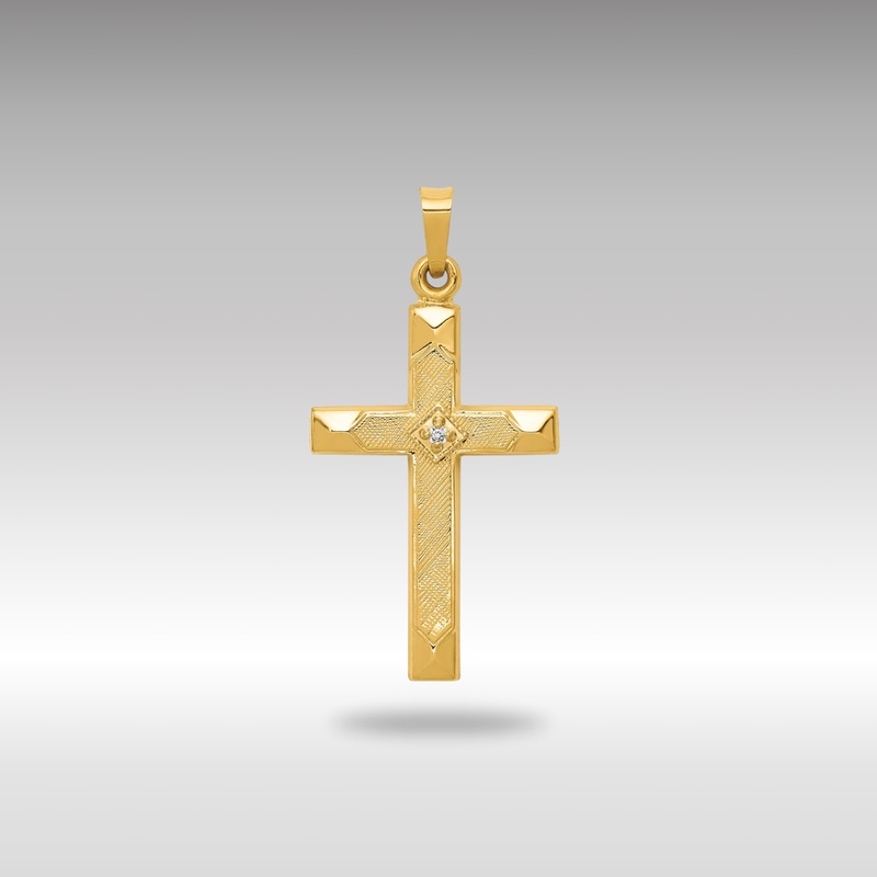 Gold Textured and Polished Diamond Cross Pendant – Model XP90AA
