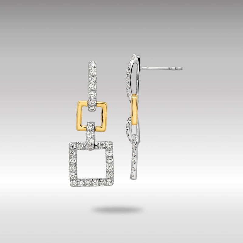 Gold Two-Tone Lab Grown VS/SI FGH Dia Squares Dangle Post Earrings – Model EM9667-076-WYLG
