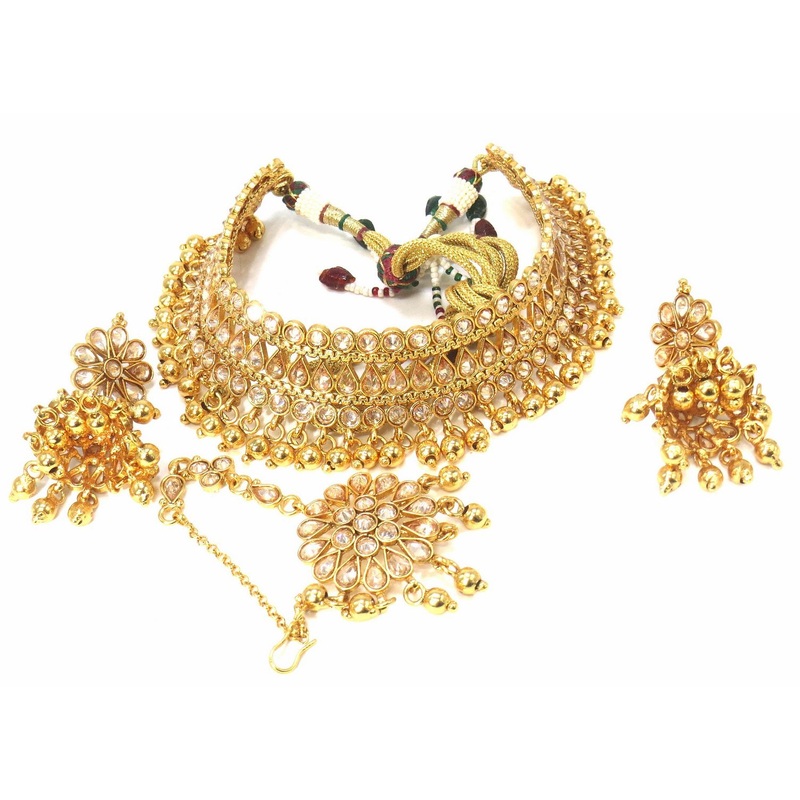 Jewelshingar Jewellery Fine Antique Polki Kundan Gold Plated Brown Colour Necklace For Women ( 60655AST )
