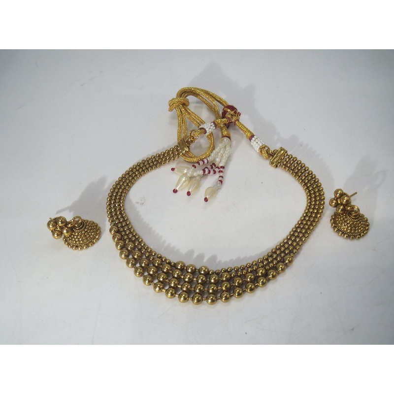 Jewelshingar Jewellery Fine Antique Polki Kundan Gold Plated Gold Colour Necklace For Women ( 60694AST )