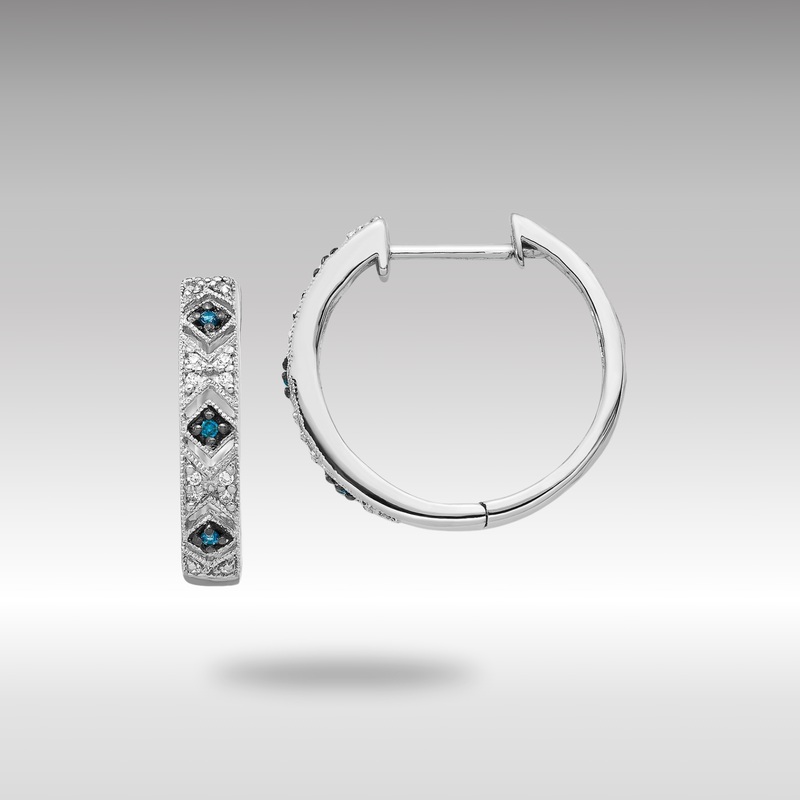 White Gold Blue/White Diamond Hinged Hoop Earrings – Model EM5404-BD-010-WA
