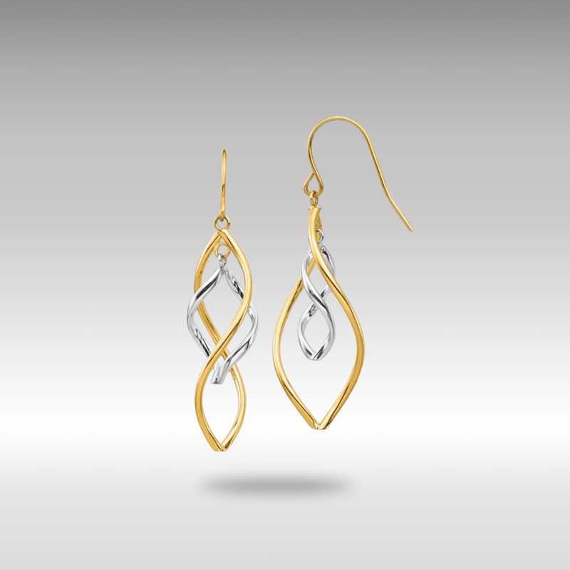 Yellow and White Gold Fancy Twisted Dangle Earrings Model-YE1854