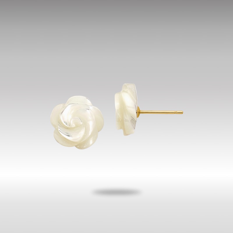 Gold 10mm White Mother of Pearl Flower Design Post Stud Earrings – Model XF594EW