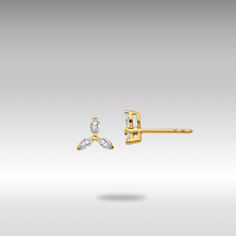 Gold 3-stone Diamond Triangle Earrings – Model EM4176-040-YA