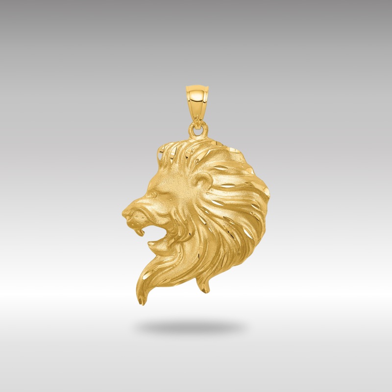 Gold Brushed Diamond-cut Large Lion Head Pendant – Model D4480