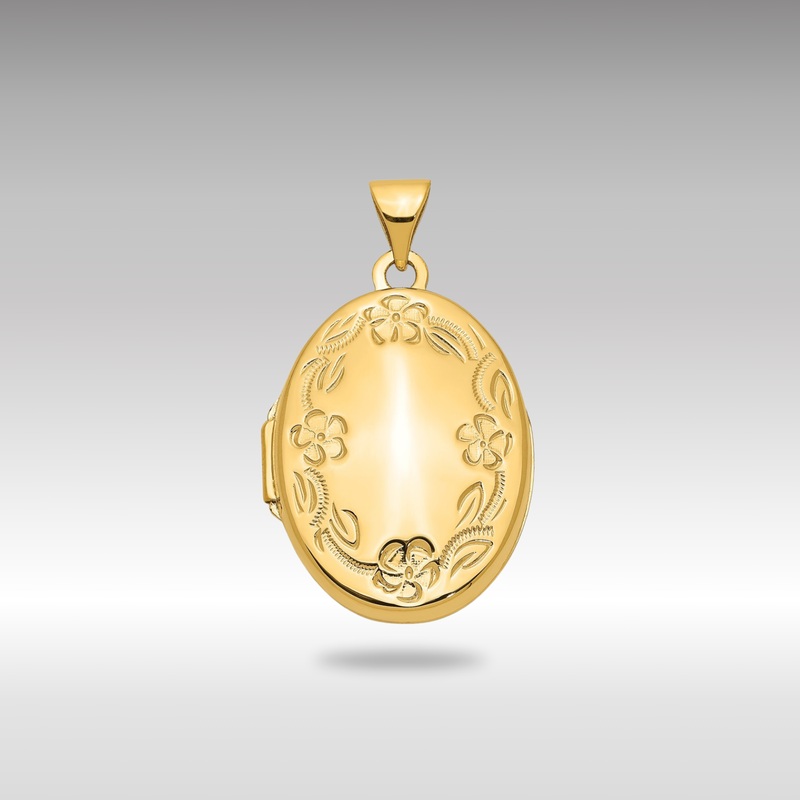 Gold Hand Engraved Floral Oval Locket Pendant – Model XL113