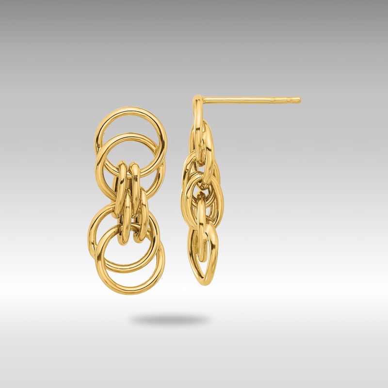 Gold Polished Circle Link Dangle Post Earrings – Model LE2317