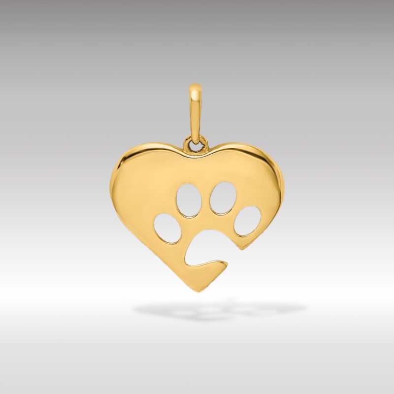 Gold Polished Heart with Paw Print Pendant
