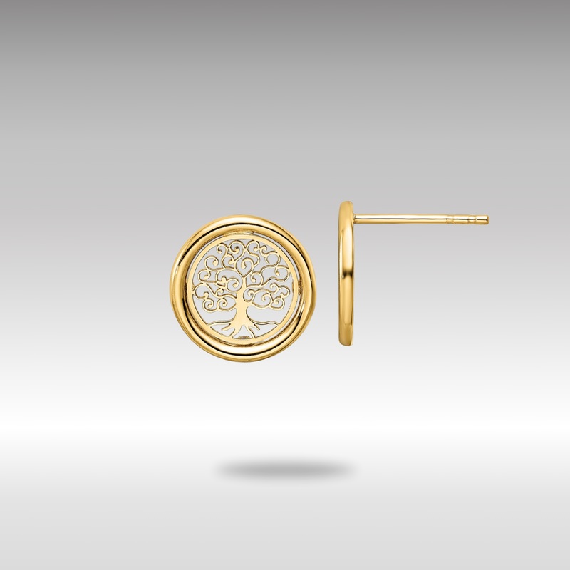 Gold Polished Tree of Life in Circle Post Earrings – Model TE972
