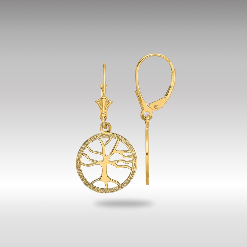 Gold Tree of Life In Round Frame Leverback Earrings – Model TF1781