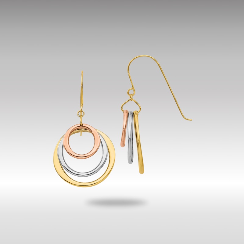 Gold Tri-color Circle Dangle Shepherd Hook Earrings – Model TL812