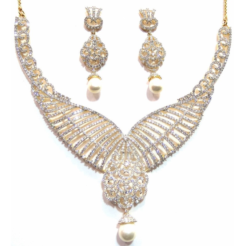 Jewelshingar American Diamonds Necklace Set For Women Jewellery ( 8956-nad )