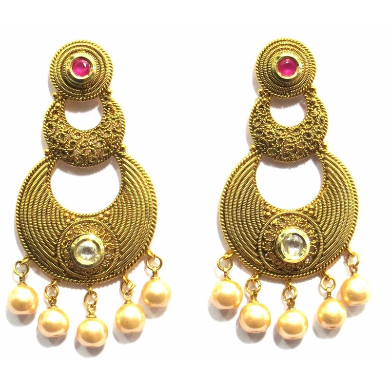 Jewelshingar Antique Polki Earrings danglers For Women Jewellery ( 9078-9048-pe-ruby )