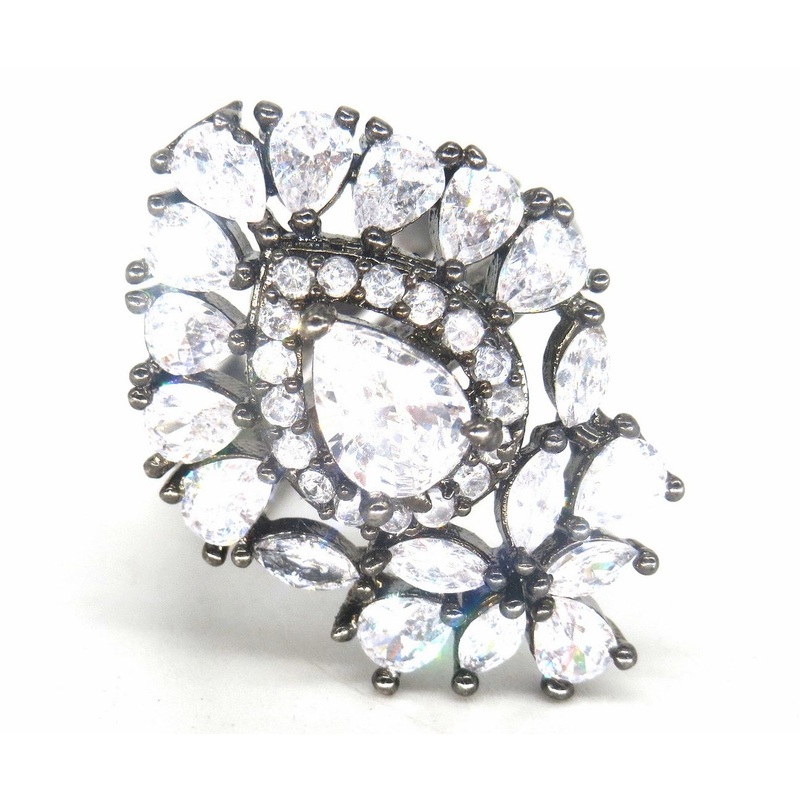 Jewelshingar Jewellery American Diamond Clear Colour Size Freesize Antiqu Plated Ring For Girls ( 59959FSR )