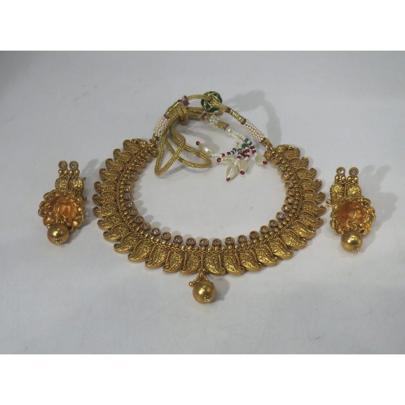 Jewelshingar Jewellery Fine Antique Polki Kundan Gold Plated Brown Colour Necklace For Women ( 60712AST )