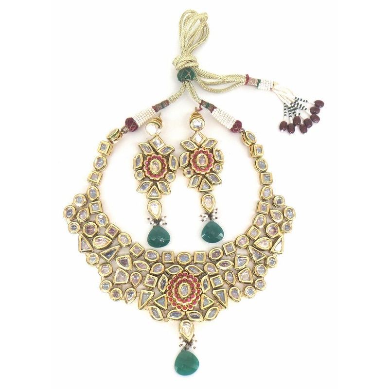 Jewelshingar Jewellery Gold Plated Diamond Colour Multi Polki Kundan Necklace For Women ( 60193ACS )