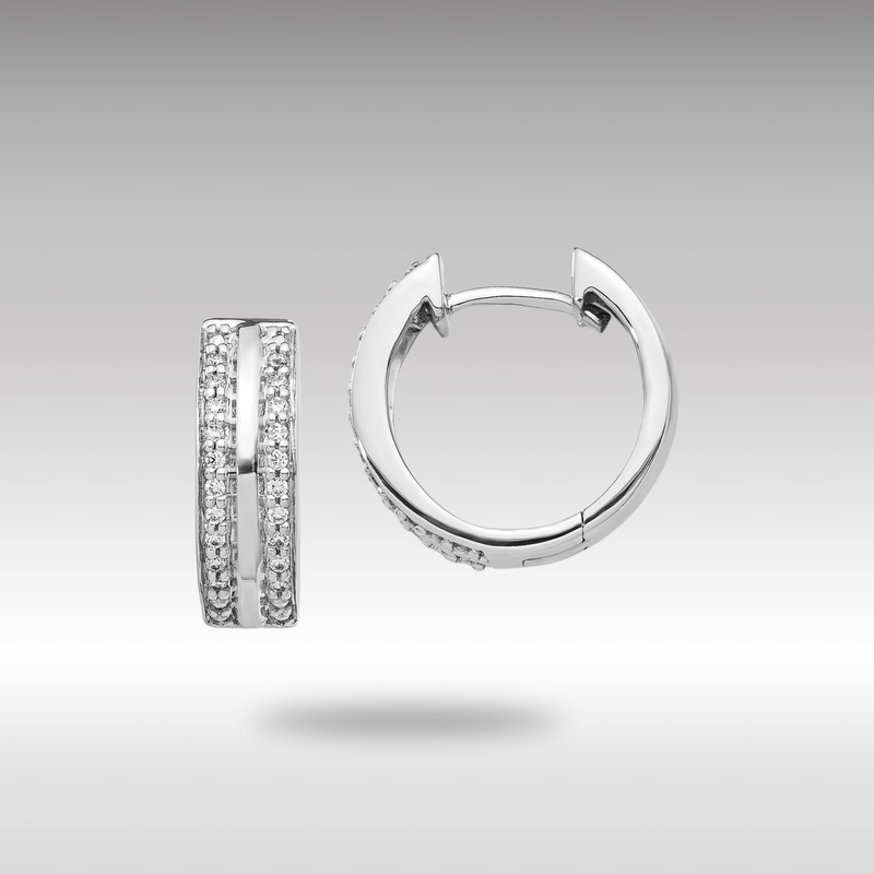 White Gold 2-row Diamond Hinged Hoop Earrings – Model EM5357-020-WA